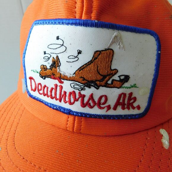 Deadhorse, Alaska Trucker Mesh Snapback Baseball Hat Cap Vintage 70s Orange USA - Picture 5 of 12